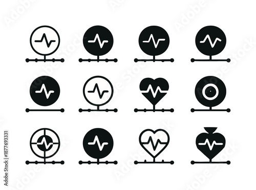 Medical Timeline Icons. Timeline of medical treatment. Icon set. Set Logo of timeline of medical treatment: progress heart monitor. harmonious logo variations