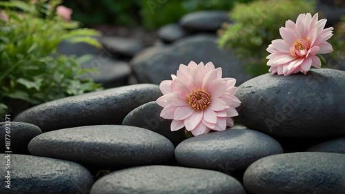 spa stones and flower
