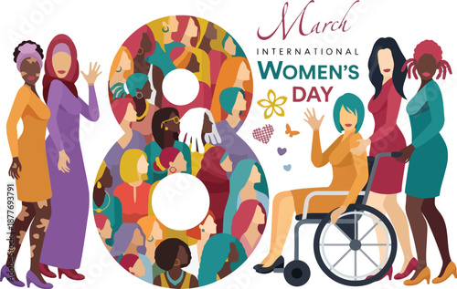 Inclusive Women's Representation in a Large Number Eight Shape for Women's Day