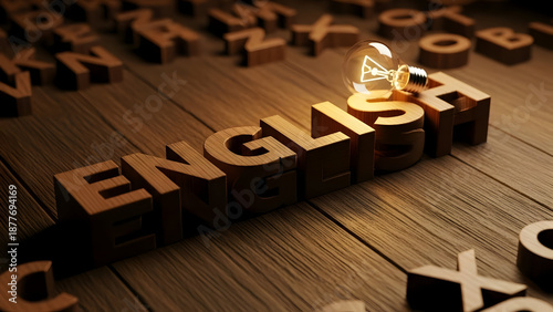 Elevate your educational materials with this vibrant image displaying the word 'ENGLISH' among scattered letters, ideal for engaging learning designs.