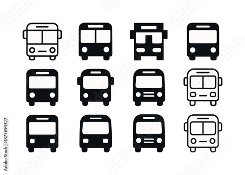 Public Transport Icons. Public transportation. Icon set. Set Logo of public transportation: city bus front view. harmonious logo variations of the same
