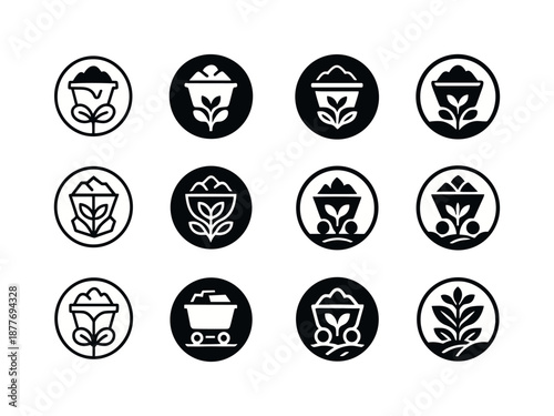 Sustainable Mining Logos. Mining operations and sustainable mining practices. Icon set. Set Logo of Mining operations and sustainable mining practices: