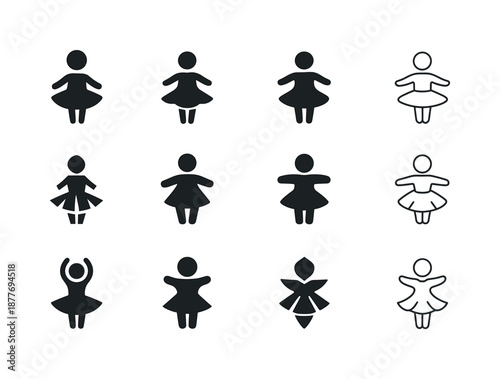 Children's Dance Logos. Children's dance. Icon set. Set Logo of children's dance: tutu skirt. harmonious logo variations of the same emblematic concept, each