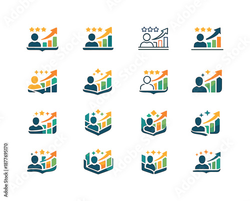 Online Reviews Impact. Impact of online reviews and customer feedback on trade. Icon set. Set Logo of impact of online reviews and customer feedback on trade: