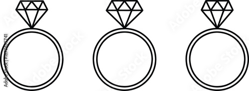 Luxury Gold Diamond Wedding and Engagement Rings Icon Set on Black Background Symbolizing Marriage, Love, Proposal, and Jewelry Design