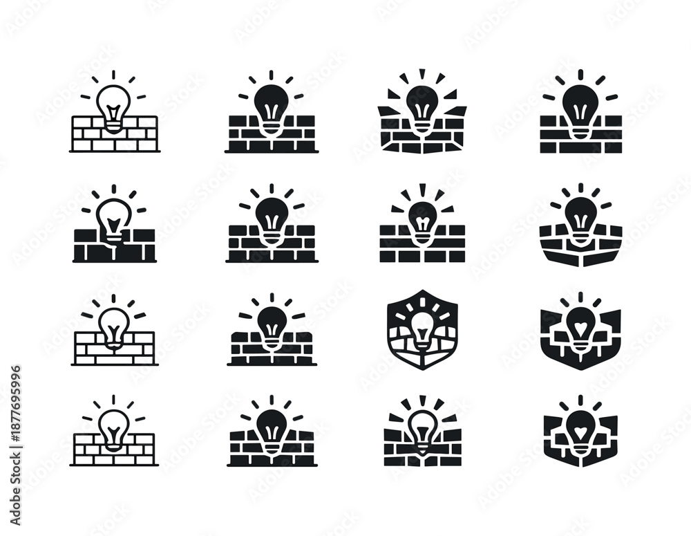 Obraz premium Defensive Logo Icons. Defending an idea or belief with determination. Icon set. Set Logo of defending an idea or belief with determination: barrier wall