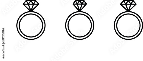 Luxury Gold Diamond Wedding and Engagement Rings Icon Set on Black Background Symbolizing Marriage, Love, Proposal, and Jewelry Design