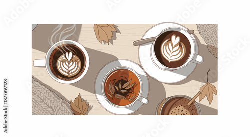 Three Coffee Cups with Artistic Designs.
