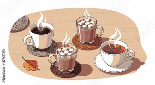 Three Cups of Hot Chocolate Drinks.