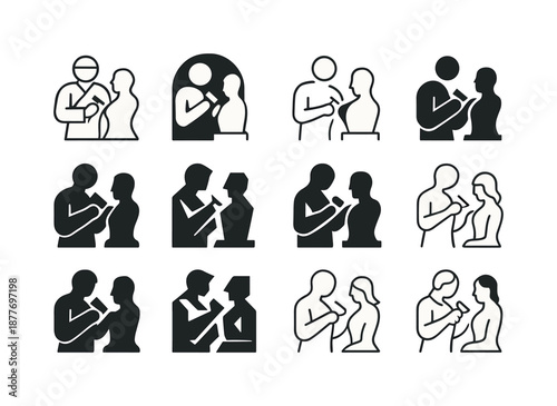 Sculptor Icon Set. Sculptors shaping their creations. Icon set. Set Logo of Sculptors shaping their creations: sculptor polishing details. harmonious logo