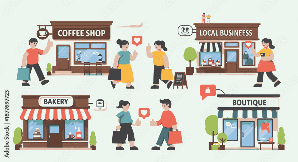 Εκτύπωση καμβά Cartoon People Shopping at Local Stores 1.