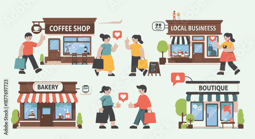 Cartoon People Shopping at Local Stores 1.