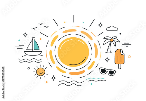 Radiant Summer Abstraction. Summer atmosphere abstraction. Rounded shapes radiating outward like warmth and light. Relaxed energy and openness, subtle wave