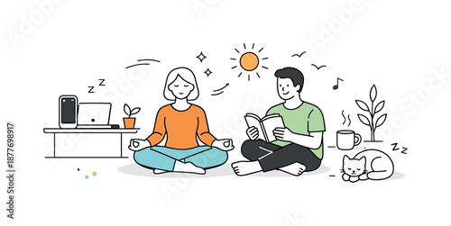 Digital Detox Lifestyle. Healthy digital balance. A calm scene showing life beyond screens, with devices set aside intentionally. Restored focus and peaceful