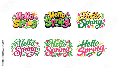 Playful Spring Lettering Grid. Playful Spring Hand Lettering. Set lettering. harmonious lettering variations of the same emblematic concept, each