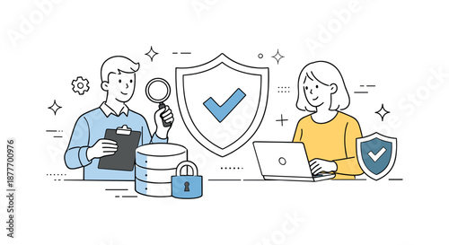 Data Security Assurance. Data governance and privacy. Specialists ensuring secure and compliant use of customer data. Trust and responsibility, shield and