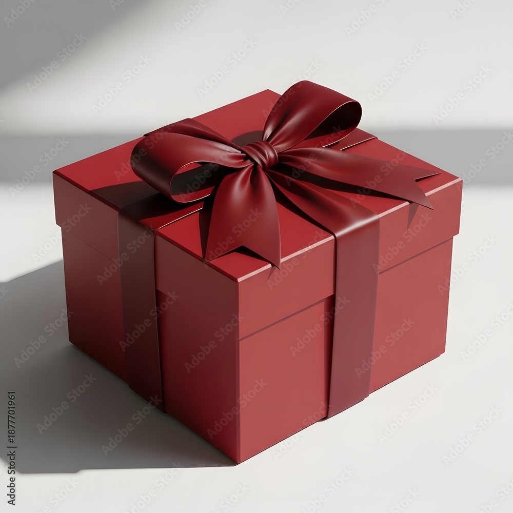 Fototapeta premium Elegant red gift box with ribbon bow on white background