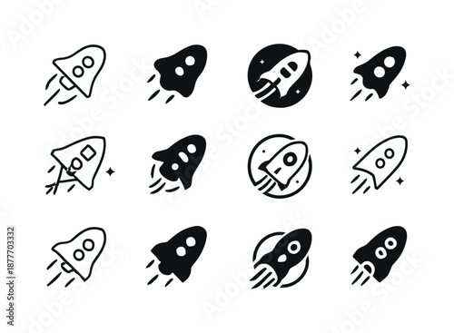 Intergalactic Logo Variations. Intergalactic travel. Icon set. Set Logo of Intergalactic travel: cosmic shuttle module. harmonious logo variations of the same