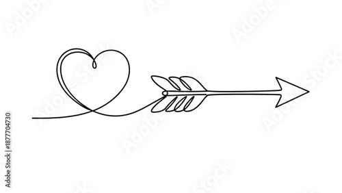 Heart shape connected to arrow in minimal line art style for Valentine's Day  