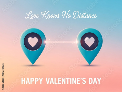 Love knows no distance with heart markers and pastel-colored background - Concept of valentine's day  