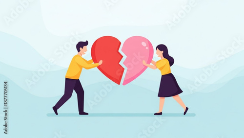 Couple breaking heart illustration representing concept of valentine's day  