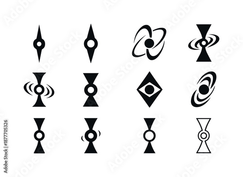 Galactic Core Icons. Galactic core. Icon set. Set Logo of Galactic core: Photon jet beam: Negative space, Flat solid, Abstract geometric, Filled silhouette,