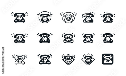 Unexpected Call Icons. unexpected phone call. Icon set. Set Logo of unexpected phone call: ringing old telephone. harmonious logo variations of the same