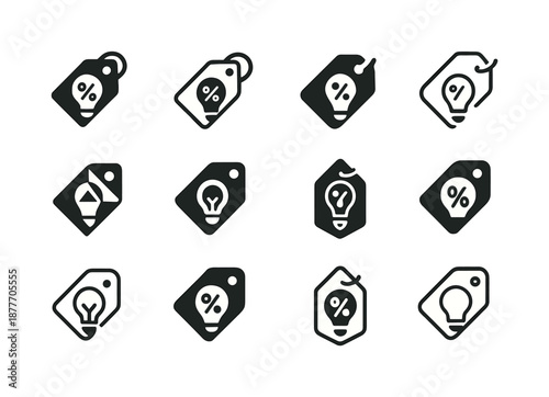 Small Business Logo Set. Marketing ideas for small businesses. Icon set. Set Logo of Marketing ideas for small businesses: discount tag. harmonious logo