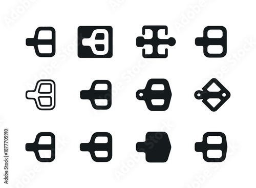 Biking Logos Design Grid. Biking. Icon set. Set Logo of biking: bike pedal. harmonious logo variations of the same emblematic concept, each with different