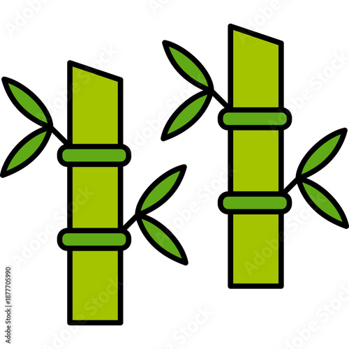 Bamboo Colored Outline Icon, Lucky Plant & Traditional Asian Symbol Vector