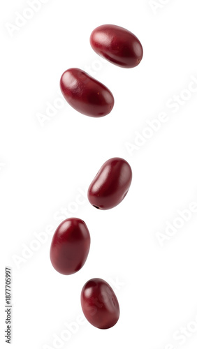 Fresh red kidney beans falling gracefully, showcasing their smooth texture and rich color, perfect for healthy dishes and recipes