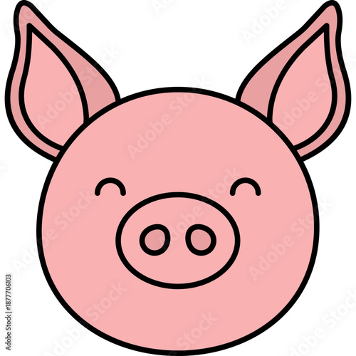 Pig Colored Outline Icon for Chinese New Year, Zodiac Animal Symbol Vector
