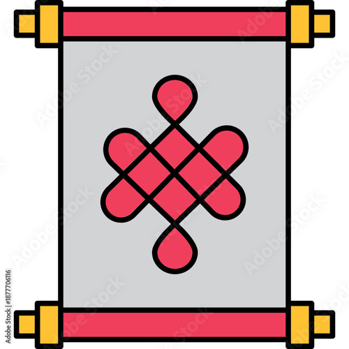 Scroll Colored Outline Icon for Chinese New Year, Traditional Document & Cultural Symbol Vector