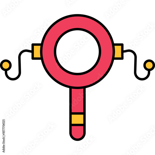 Rattle Drum Colored Outline Icon for Chinese New Year, Traditional Festival Instrument Vector