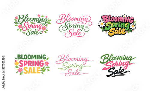 Blooming Spring Lettering. Blooming Spring Sale. Set lettering. harmonious lettering variations of the same emblematic concept, each with different artistic