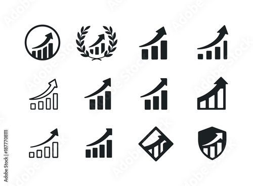 Economic Recovery Logos. Economic recovery. Icon set. Set Logo of economic recovery: rising GDP curve. harmonious logo variations of the same emblematic