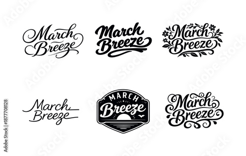 March Lettering Styles. March Breeze. Set lettering. harmonious lettering variations of the same emblematic concept, each with different artistic