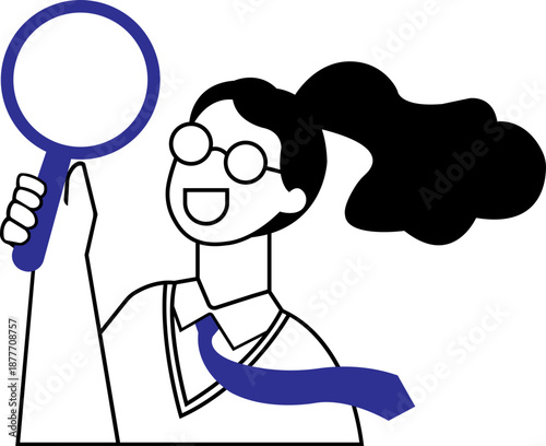 Female Student Holding Magnifying Glass Line Vector Illustration, Search Research Education Concept, Minimal SVG Icon
