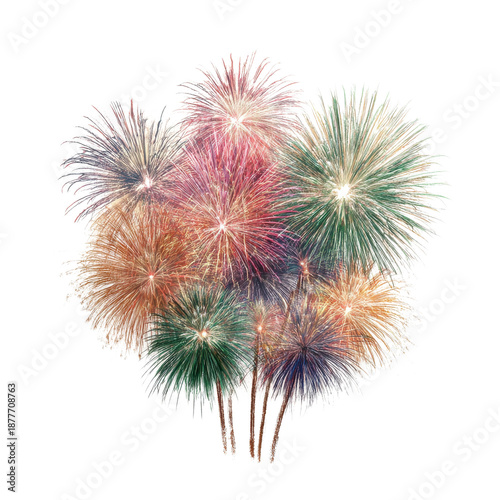 Colorful Fireworks Display on Transparent Background