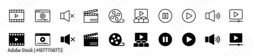 Video icon set. Cinema and movie symbol. Vector illustration.