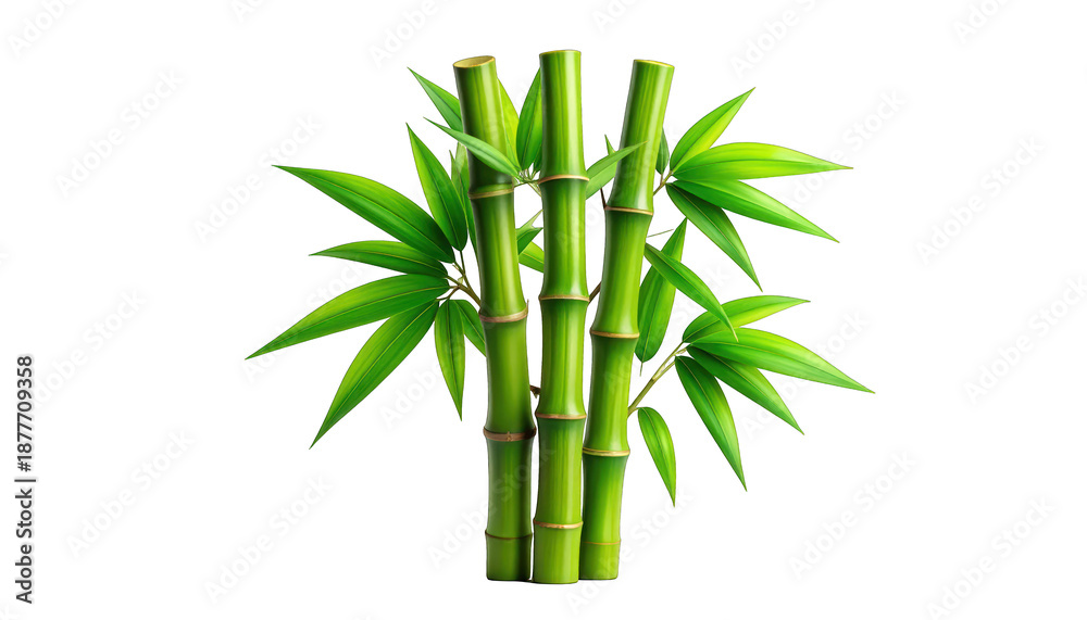 Naklejka premium Bamboo plants with green leaves and thick stems in a natural environment