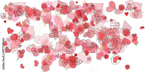 Romantic floral rose pattern with bandaged heart doodles for healing love concept
