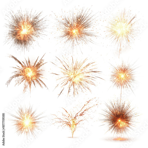 Fireworks display bursts on transparent background