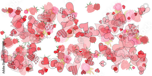 Chaotic messy heart scatter texture for abstract modern romantic art vector