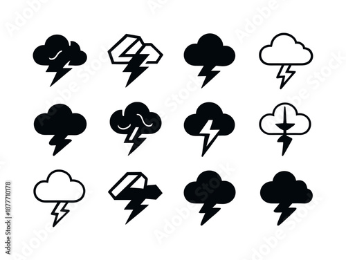 Stormy Clouds Icons. stormy clouds. Icon set. Set Logo of stormy clouds: storm front line. harmonious logo variations of the same emblematic concept, each with