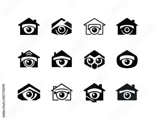 Smart Home Icon Set. Smart home integration in modern architecture. Icon set. Set Logo of Smart home integration in modern architecture: smart security camera.