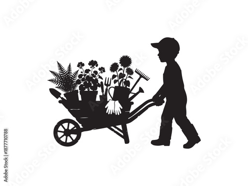silhouette of mother and baby carriage