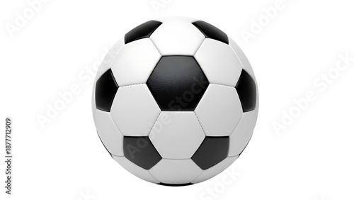 Classic black and white soccer ball on white background