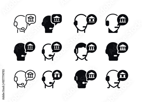 Exhibit Logo Variations. Exhibitions and learning experiences. Icon set. Set Logo of exhibitions and learning experiences: guided tour headset. harmonious logo