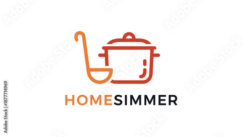 Stylized Illustration of Cooking Pot and Ladle.